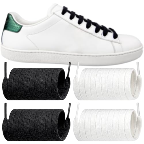 Endoto 2 Pairs Shoelaces for Gucci Ace Flat Shoe Laces Replacement Sneakers Shoes Strings(Color:Black+White,Size:59Inch)
