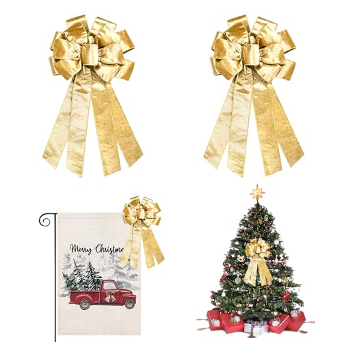 Hying 2 Large Christmas Bows - Gold Velvet Wreath Bows
