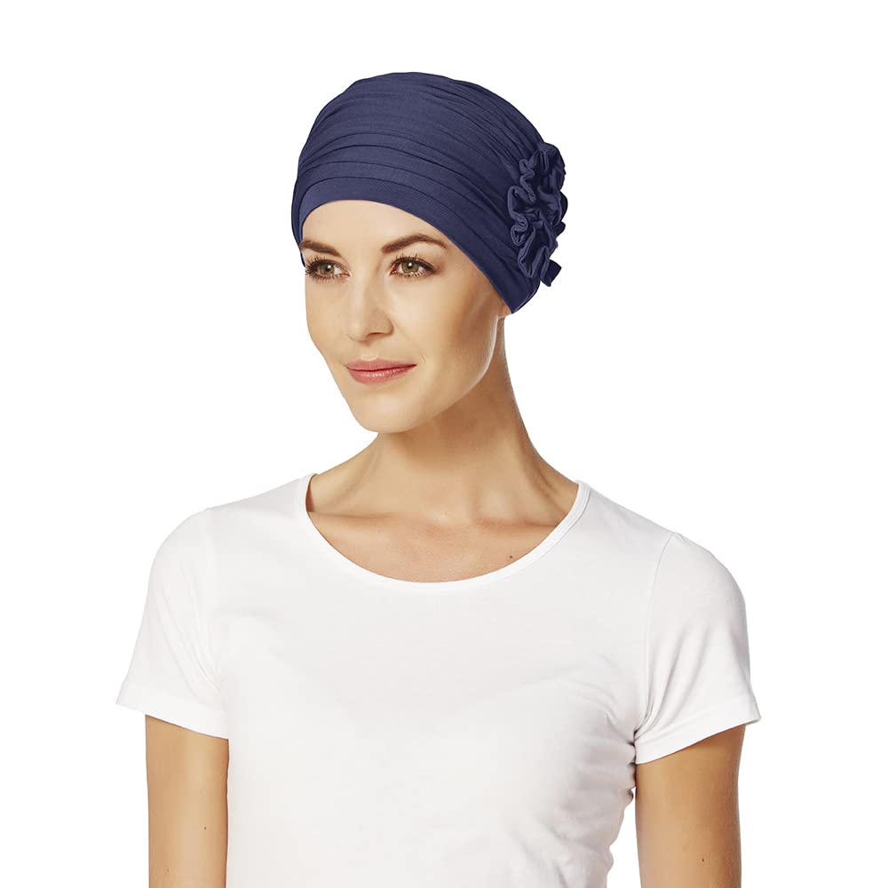 Christine Headwear Lotus-Uni Bamboo TurbanHeadwear Chemo (One Size - Navy)