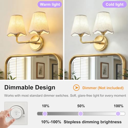 Image of Bathroom Vanity Lights 14 inch Dimmable Gold Vanity Lighting 2-Light