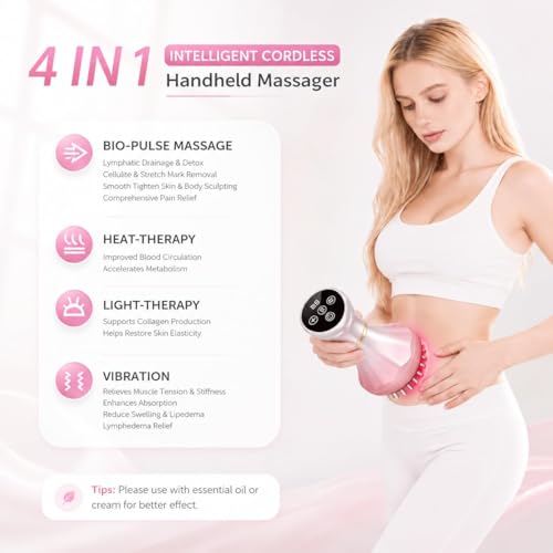 Image of 4-in-1 Lymphatic Drainage Massager - Anti-Cellulite Message Tool with Heating /Vibration /Light Therapy, Cordless Handheld for Sciatica, Full Body Pain Relief & Skin Tightening