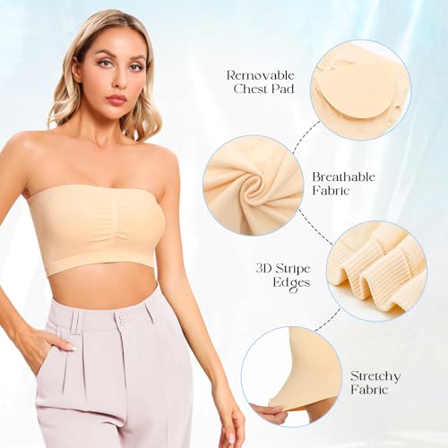 Image of Strapless Bras for Women Bandeau Bra Wireless Seamless Bandeau Top Comfort Padded Tube Top Bra