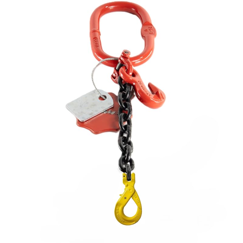 Catena di Sollevamento a 1 Braccio 8mm x 3m con Gancio a Forcella Autobloccante e Gancio Accorciatore - Catena ad Alta Resistenza - Catena per Gru Zincata e Robusta, Classe 8