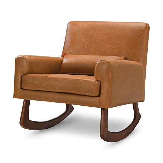 Nursery Works Sleepytime Rocker in Tan PU Vegan Leather with Walnut Legs, Greenguard Gold and CertiPUR-US Certified