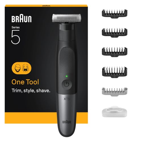Braun Series X All-in-One Showerproof Beard Trimmer, Shaver, and Body Groomer for Men, with 5 combs for Face & Body, Gifts for Men, XT5100, black/silver