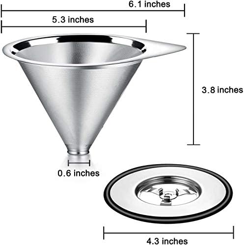 Nurch Pour Over Coffee Dripper, Stainless Steel Coffee Filter Reusable Paperless Coffee Strainer Drip Cone Coffee Filter with Separate Stand and Cleaning Brush for 1-4 Cups