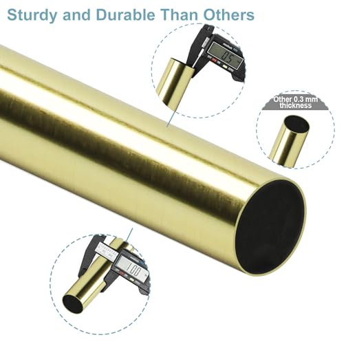 Byondeth Curtain Rods for Windows 16 to 144 Inches Adjustable Length 1 Inch Diameter Window Curtain Rod with Aluminium Finials, Gold
