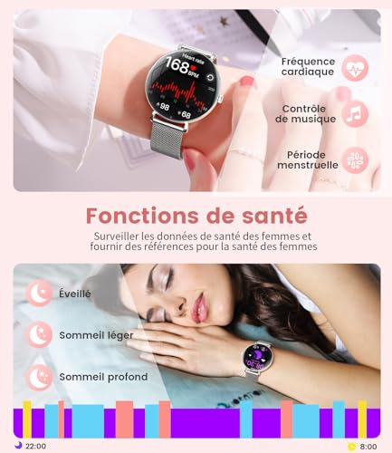 LIGE Montre Connectée Femme avec Appel, 1,43'' AMOLED Smartwatch avec 2 Bracelets/Fonction Féminine/Fréquence Cardiaque/Sommeil, Etanche IP68 Montre avec 100+ Sportifs pour Android iOS – Image 4