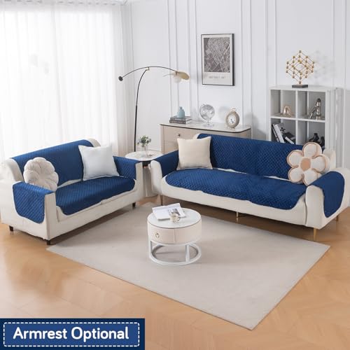 Image of HOKIPO Quilted Sofa Cover 3 Seater and 2 Seater Set - 5 Seater Sofa Cover (3+2) for Seat & Back | 'Quilt Classic' Navy Blue (IN-927 * 2+926 * 2-NBL)