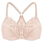 MELENECA Women's Front Fastening Racerback Plus Size Stretch Lace Underwire Unlined Bras Beige 46E