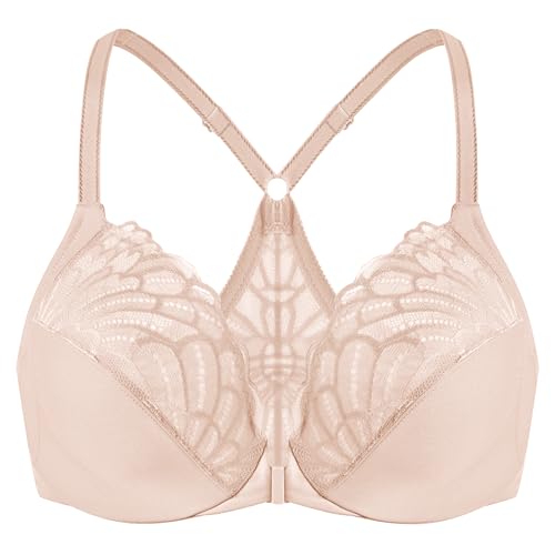 MELENECA Sujetador Cierre Delantero Encaje Racerback para Mujer Beige 105C