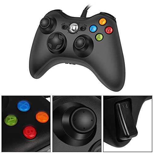RegeMoudal Wired Controller for Microsoft Xbox 360 and Windows PC (Windows 10/8.1/8/7) with Dual Vibration and Ergonomic Wired Game Controller (Black)