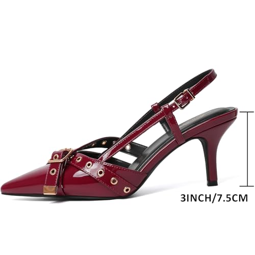 Image of Mostrin Kitten Heels for Women Pointed Closed Toe Heels Vintage Stiletto Dressy Pumps Shoes for Office Work Party