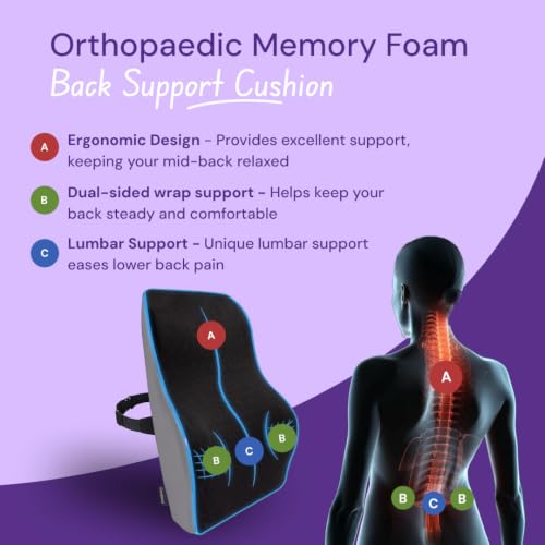 Image of Careforce Lumbar Support Cushion Orthopedic Back Rest Pillow Memory Foam Cushion for Office Chair, Car & Home Ergonomic Back Support for Pain Relief, Posture Correction & Spine Alignment, S