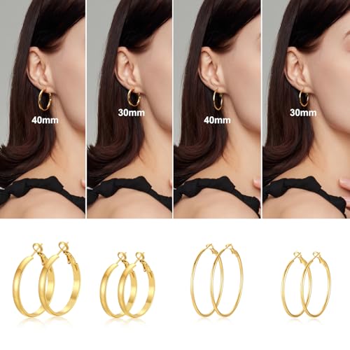 Image of 4 Pairs Silver Gold Hoop Earrings for Women | 14K Gold Plated Hoop Earrings Set Hypoallergenic Earring Lightweight Dangle Earrings Set