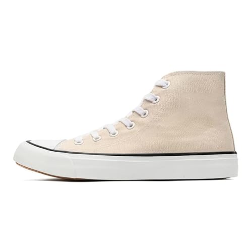 Zapatillas de lona para mujer, de caña alta, clásicas, con cordones, zapatos deportivos casuales para caminar, beige, 38 2/3 EU