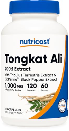 Nutricost Tongkat Ali 1,000mg 120 Capsules - with Tribulus Terrestris and BioPerine, Vegetarian Caps, Non-GMO, Gluten Free, Potent Extract