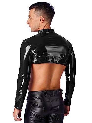 Men's Faux Leather Crop Top Long Sleeves Shrug Muscle Tops Front Zipper Shrug Clubwear2