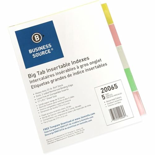 Business Source 20065 Insertable Tab Indexes,5 Tab,11-Inch x8-1/2-Inch,Buff Paper/Multi