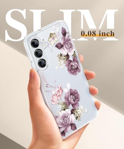 Image of Elzzi Clear Transparent Flower Cover for Samsung A16 5g Case Shockproof Case Floral Design Camera Protection Shockproof PC+TPU Transparent Flower Cover for Girls & Women (Deep Purple)
