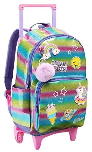 Kit Mochila Escolar Juvenil Infantil Menina Lancheira Térmica Estojo Grande Impermeável Uni-Arco-Iri