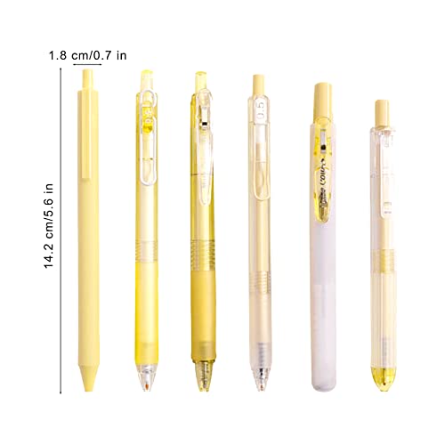 Terdey Gel Pens Set Cute Pens, Kawaii School Supplies Retractable Gel Ink Black Novelty Pens With 1 Pack Color Highlighter Suitable For School Home Office Writing Fine Point 0.5Mm(6 Pieces) (Yellow) #TOP6
