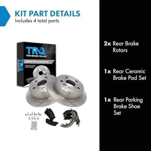 Image of TRQ Rear Brake Pad and Rotor Set Ceramic Parking Shoe Compatible with 1997-1999 Lexus ES300 1992-1999 Toyota Camry 1999 Solara