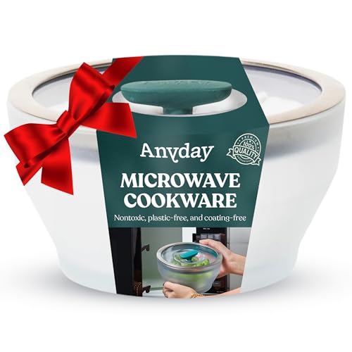 Anyday 4-Cup Microwave Cookware & Glass Container with Glass Lid, Plastic-Free Deep Food Storage | Stackable Airtight Steamer with Vented Lid for Microwave-Safe Reheating, Steaming Vegetables & Rice