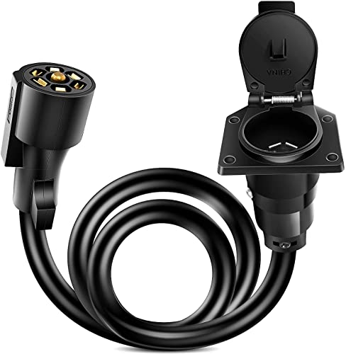 Nilight - 50050R 7-Way Trailer Plug Socket Extension Cable 3FT Long 10-14 AWG Double-Prong Copper Terminals/Wires for 7-Blade Trailer Wiring Connector Cord 2 Years Warranty