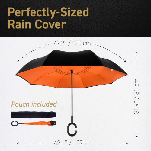 Eez-Y Reverse Umbrella - Large, Inverted Umbrellas For Rain W/C-Shaped Non-Rust Handle For Men & Women, Windproof & Water Resistant - Orange #TOP1