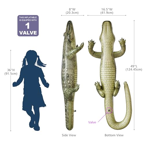 Jet Creations 49” Long Inflatable Alligator Toy, Green, Realistic Africa Animal Design, Garden Decor, Photo Wildlife Safari Theme Decoration, Bird Deterrent, Thanksgiving Christmas Winter1 pc - Thumbnail 2