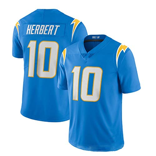 Los Angeles Chargers Justin Herbert, Camiseta de Rugby, Color Azul Claro, Manga Corta, número 10, Uniformes de fútbol, ​​Camiseta de Recuerdo de Entrenamiento para Aficionados-Lightblue-L