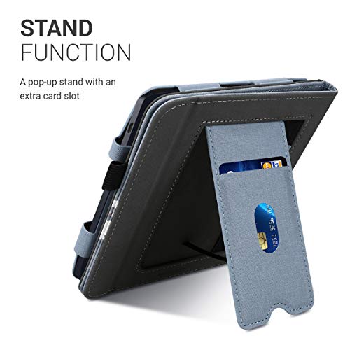 kwmobile Flip Cover kompatibel mit Kobo Libra H2O - Hülle mit Handschlaufe Magnolien Taupe Weiß Blaugrau