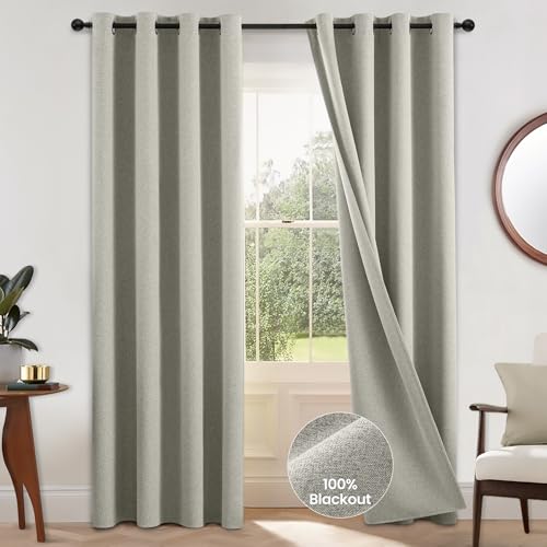 Image of COSVIYA 100% Blackout Cream Linen Curtains & Drapes 96 Inch Length | Light Blocking Full Room Darkening Grommet Insulated Thermal Window Panels for Bedroom /Living Room,52x96 inches,2 Panels