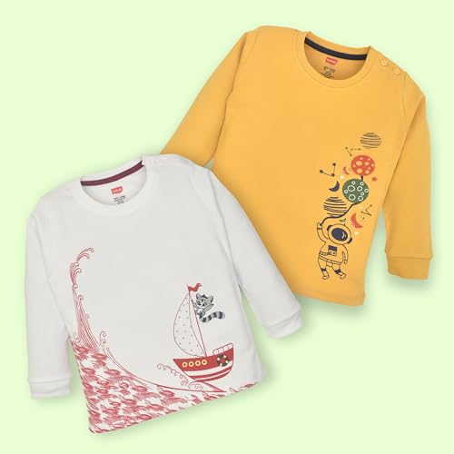 Image of LuvLap Baby Boys 100% Cotton Full Sleeve Boys T-Shirt & Pyjama Sets, Pack of 2