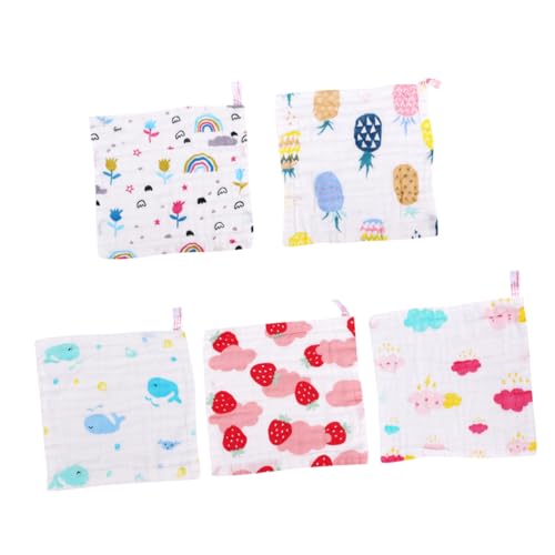 MOTHNUR 5 Piezas Toallas de Algodón para Niña Absorbentes Suaves con Estampados Infantiles Piña Arcoíris Nube Fresa de Cuidado Facial y Uso Diario