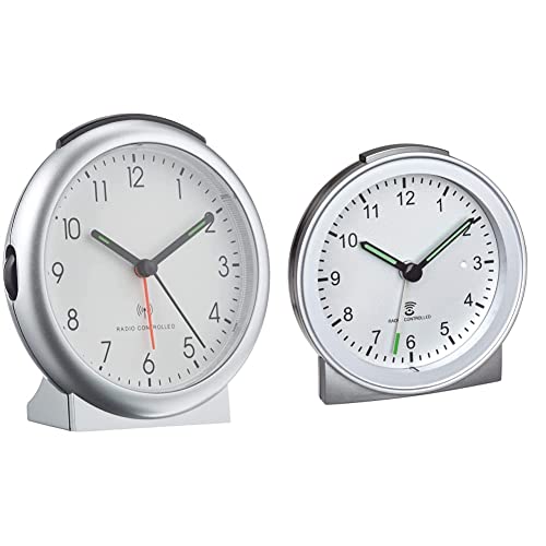 TFA Dostmann Analoger Funk-Wecker, 98.1036, mit Alarm, inklusive Funkuhr, 15,2 x 11,8 x 6,8 cm, Silber & Analoger Funk-Wecker, Kunststoff, Silber, (L) 81 x (B) 31 x (H) 84mm