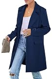 PRETTYGARDEN Winter Long Blazers for Women Suit Jacket Long Sleeve Lapel Pockets Loose Fit Business Casual Blazer Outfits (Navy,Large)