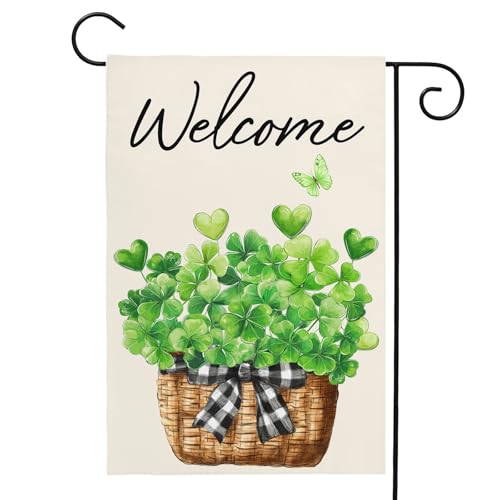 Drapeau jardin St-Patrick trèfles 12x18 double face, déco ferme