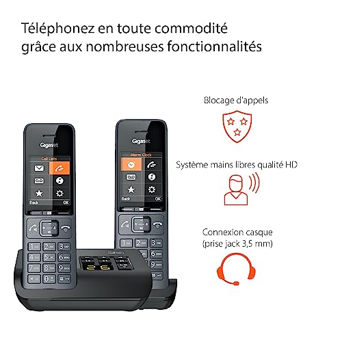 Gigaset Comfort 520A Duo, téléphone DECT, 2 combinés, répondeur, Gris foncé