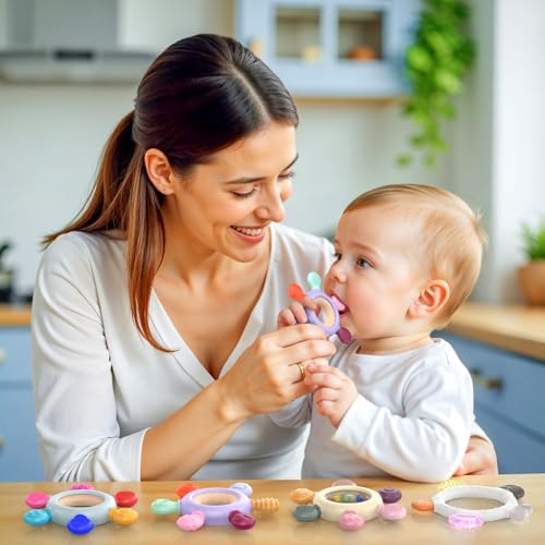 Image of akolik Teething Toys for Babies, Baby Teethers Toy Teething Ring Silicone, Grasping Teething Toy, BPA Free Teething Newborn Accessories for Baby 0 3 6 9 12 18 Months (Purple)