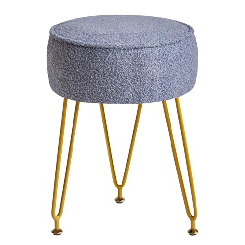 IBUYKE Teddy Terciopelo Taburete Circular otomano, Mesa Lateral del Taburete de Maquillaje, Asiento de la cómoda de Terciopelo, Taburete del sofá en Bolsa, Azul grisáceo WBD009BU