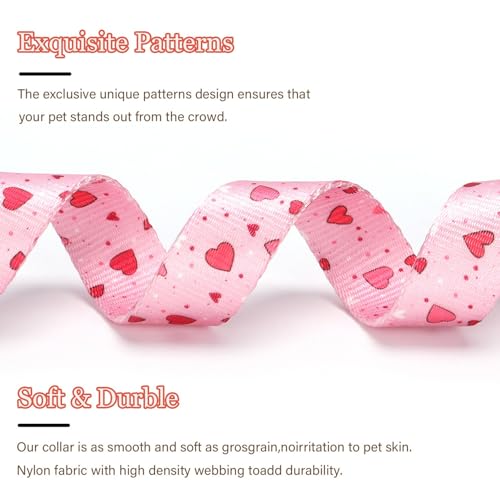 Image of Love Pattern Dog Collar with Buckle Adjustable Safety Nylon Collars for Small Medium Large Dogs, Cute Stylish Girl Boy Christmas Dog Collar （Pink Heart,L