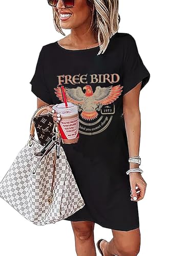 Vintage Rock Country Music Dress for Women Rock Concert Band Graphic Tshirt Casual Letter Print Short Dress