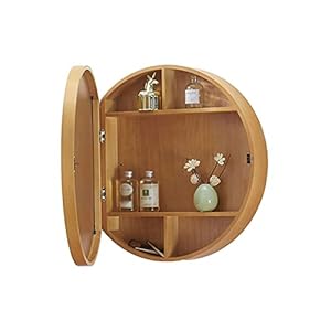 SHTFFW Ronde spiegelkast massief houten badkamer spiegelkast badkamer aan de muur gemonteerde kast met plank (niet…