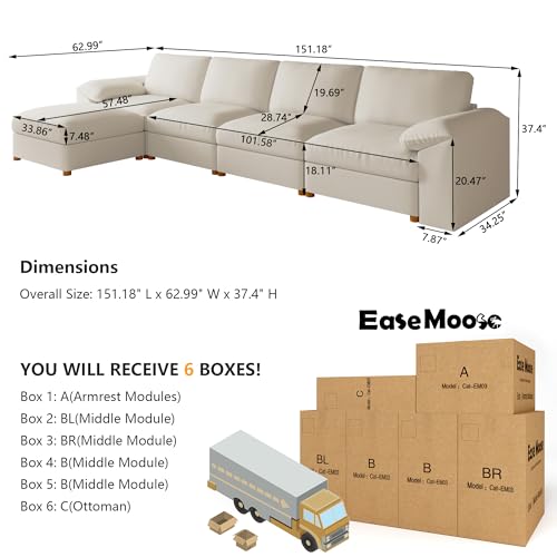 Image of EASE MOOSE Oversized Modular Sectional Sofa,Leather Sectional Couch with Deep Seat,Extra Large L Shaped Couch,Modern Comfy Scratch Resistant Faux Leather Material Sofa,Beige