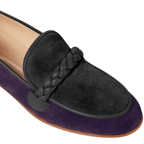 Image of MOOMMO Women Comfortable Suede Loafer Flats Round Closed Toe Slip On Penny Loafers Knitted Strap Oxford Loafer Shoes for Office Ladies Work Daily Casual Club Driver Flats Spring Elegant 4-11 M US