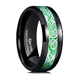 King Will Men's 8mm Green Carbon Fiber Silver Celtic Dragon Tungsten Carbide Ring Comfort Fit Wedding Band (10.5)