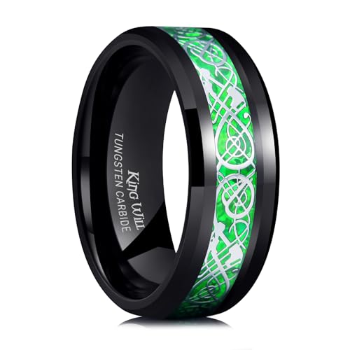 King Will Dragon Men's 8mm Green Carbon Fiber Silver Celtic Dragon Tungsten Carbide Ring Comfort Fit Wedding Band 10.5 King Will Dragon Men's 8mm Green Carbon Fiber Silver Celtic Dragon Tungsten Carbide Ring Comfort Fit Wedding Band 10.5