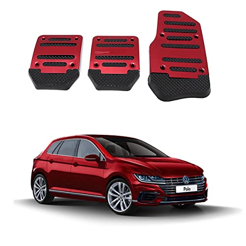 Oshotto 3 Pcs Non-Slip Manual CS-373 Car Pedals Kit Sports Pad Covers Set Compatible with Volkswagen Polo (Red)